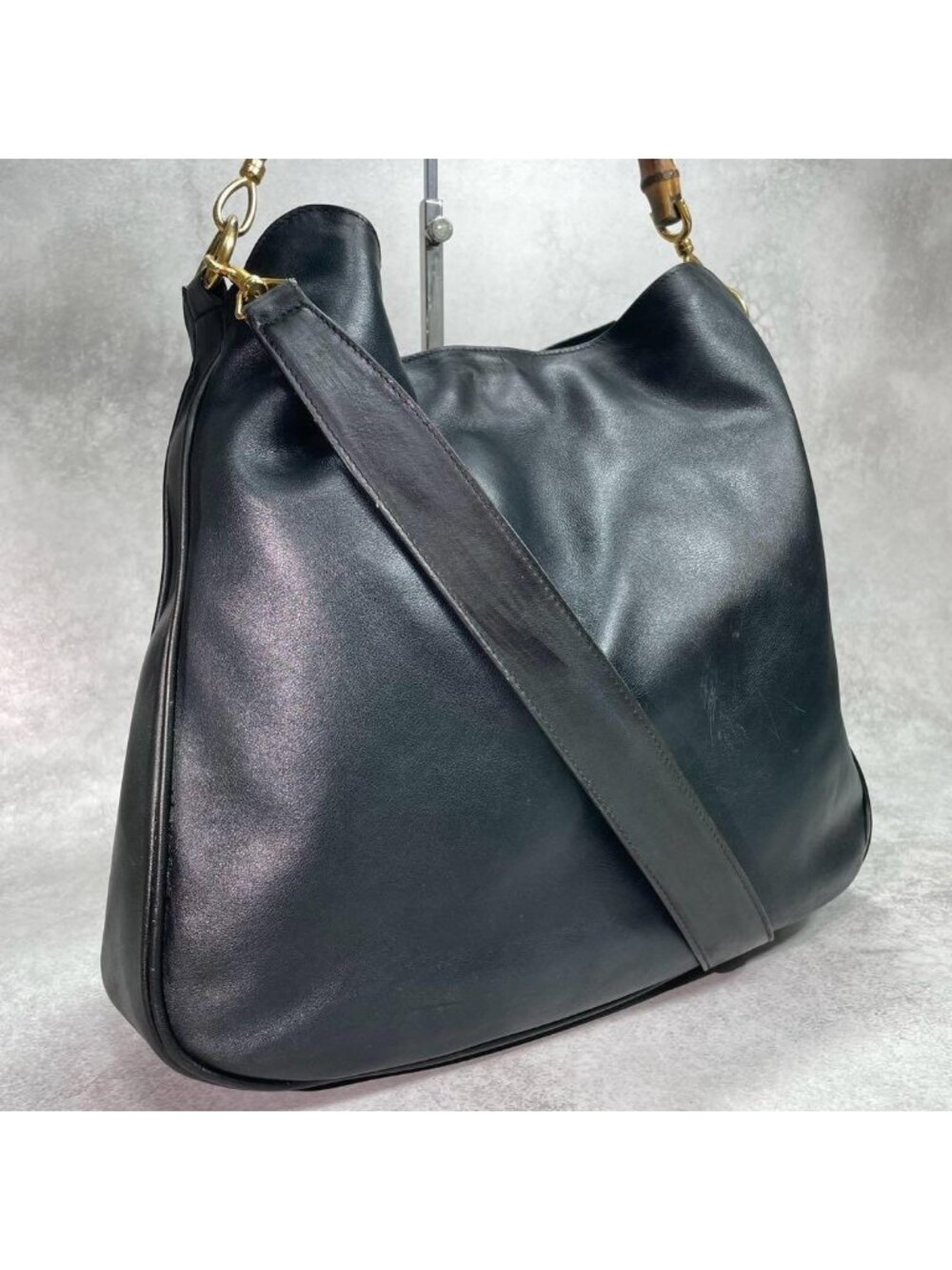Gucci Shoulder Bag 2-Way Bamboo Black Leather